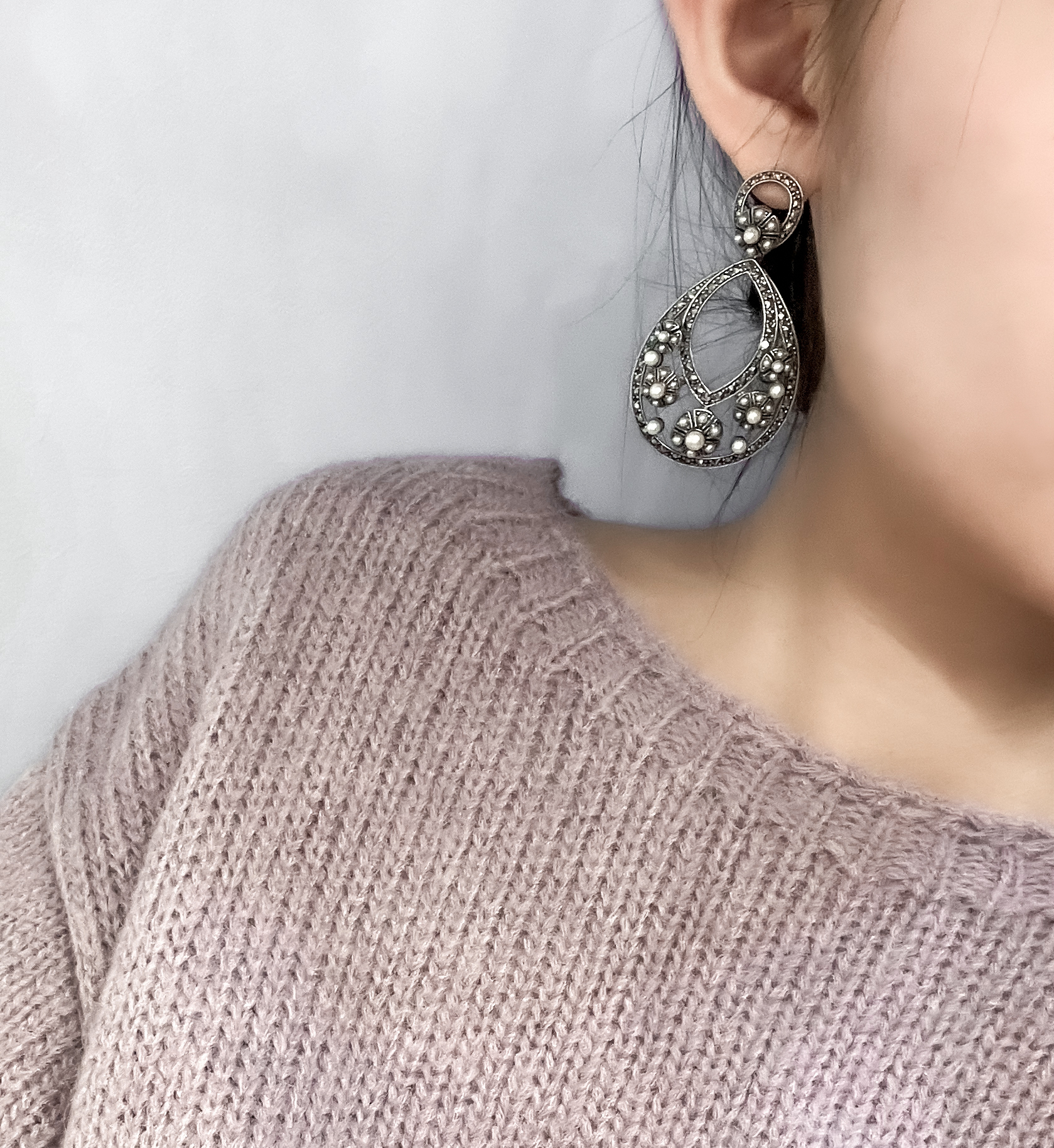 水滴米珠大耳環