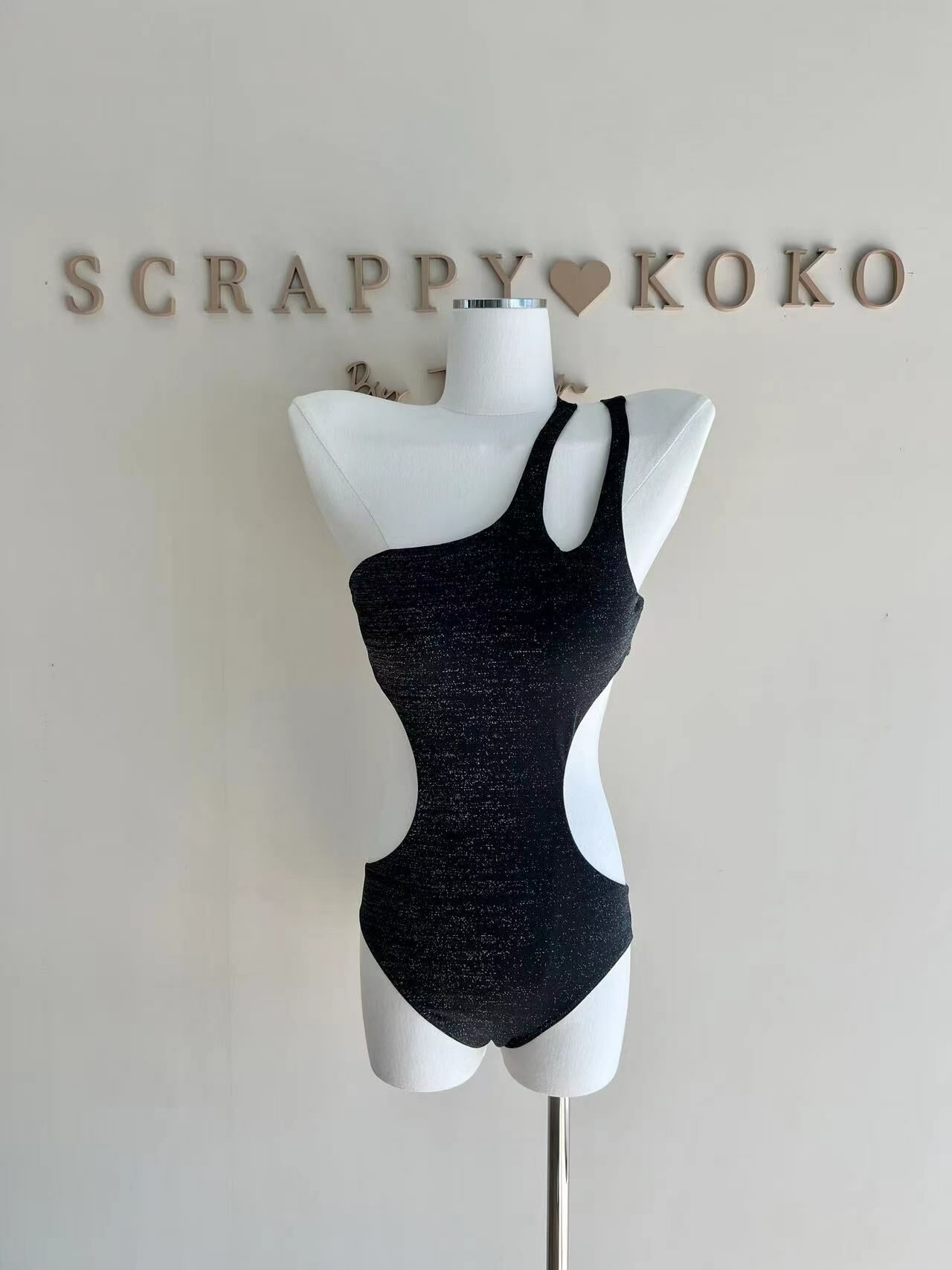 Starry sky 單邊肩帶挖腰連身泳裝