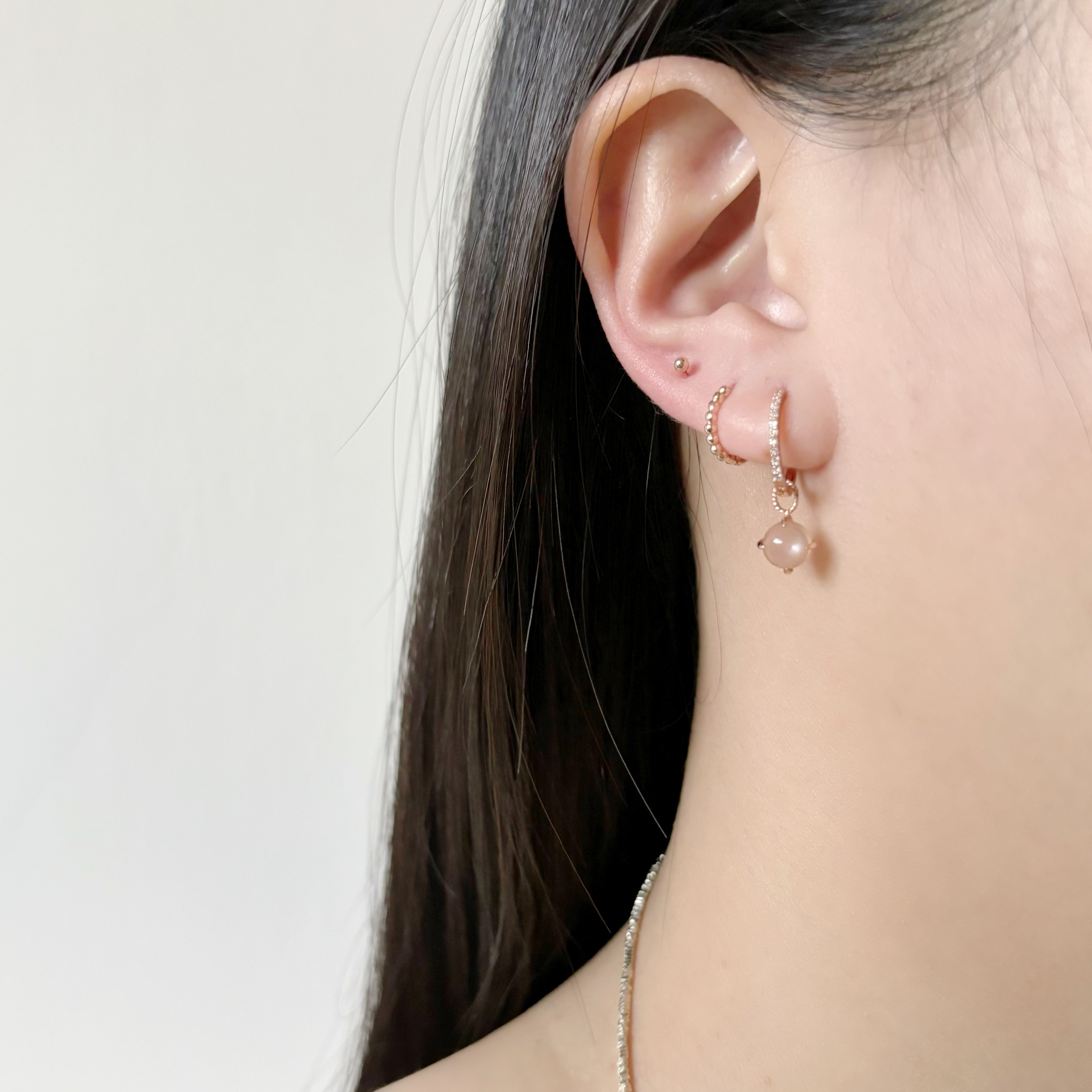 14k頂級爪鑲蜜桃月光石耳墜