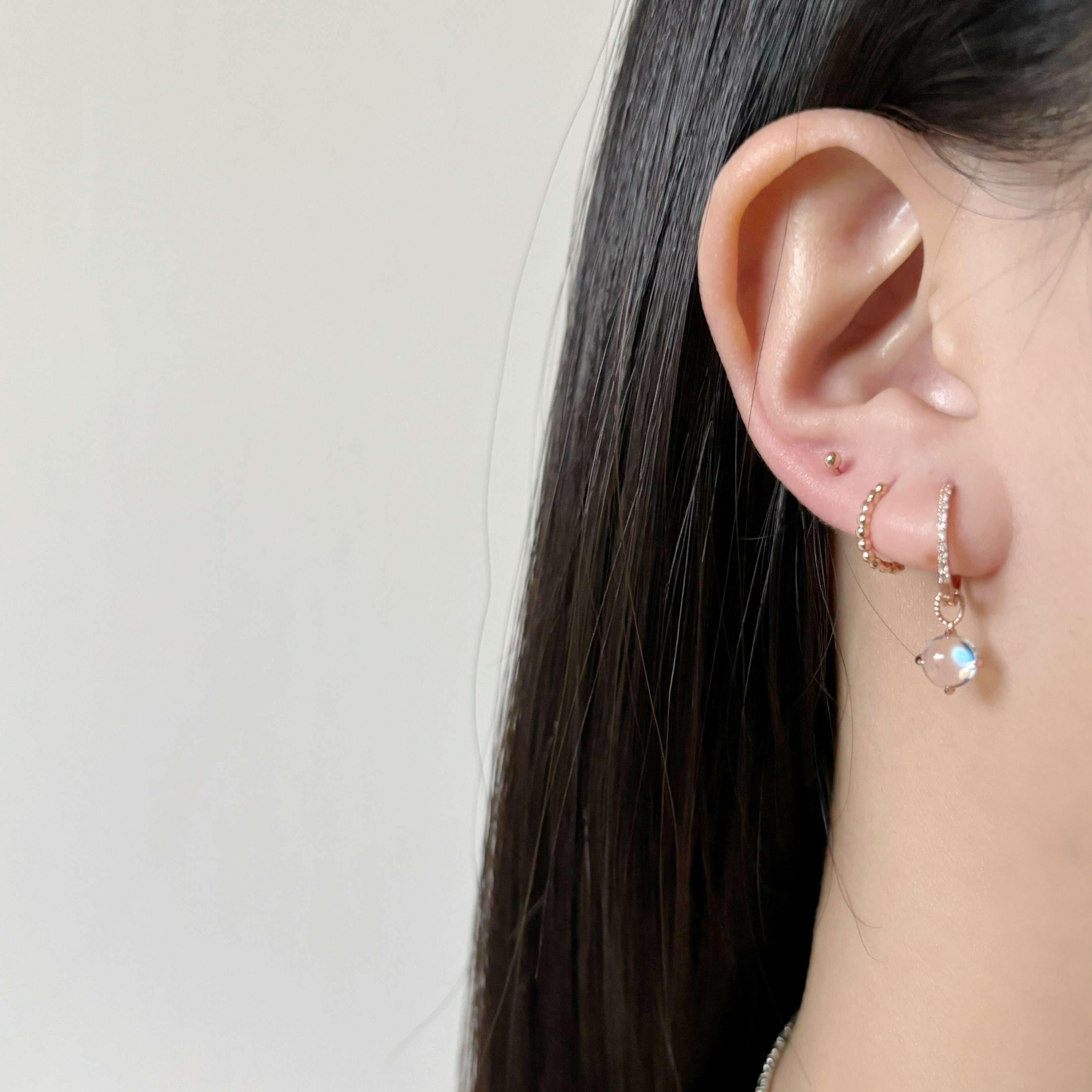 14k頂級爪鑲月光石耳墜