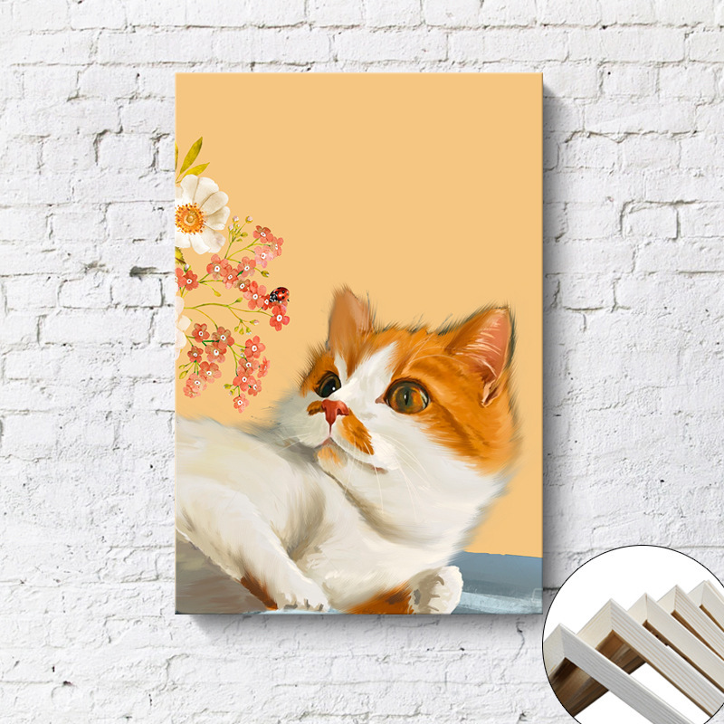 花朵與貓咪無框掛畫(福利品)