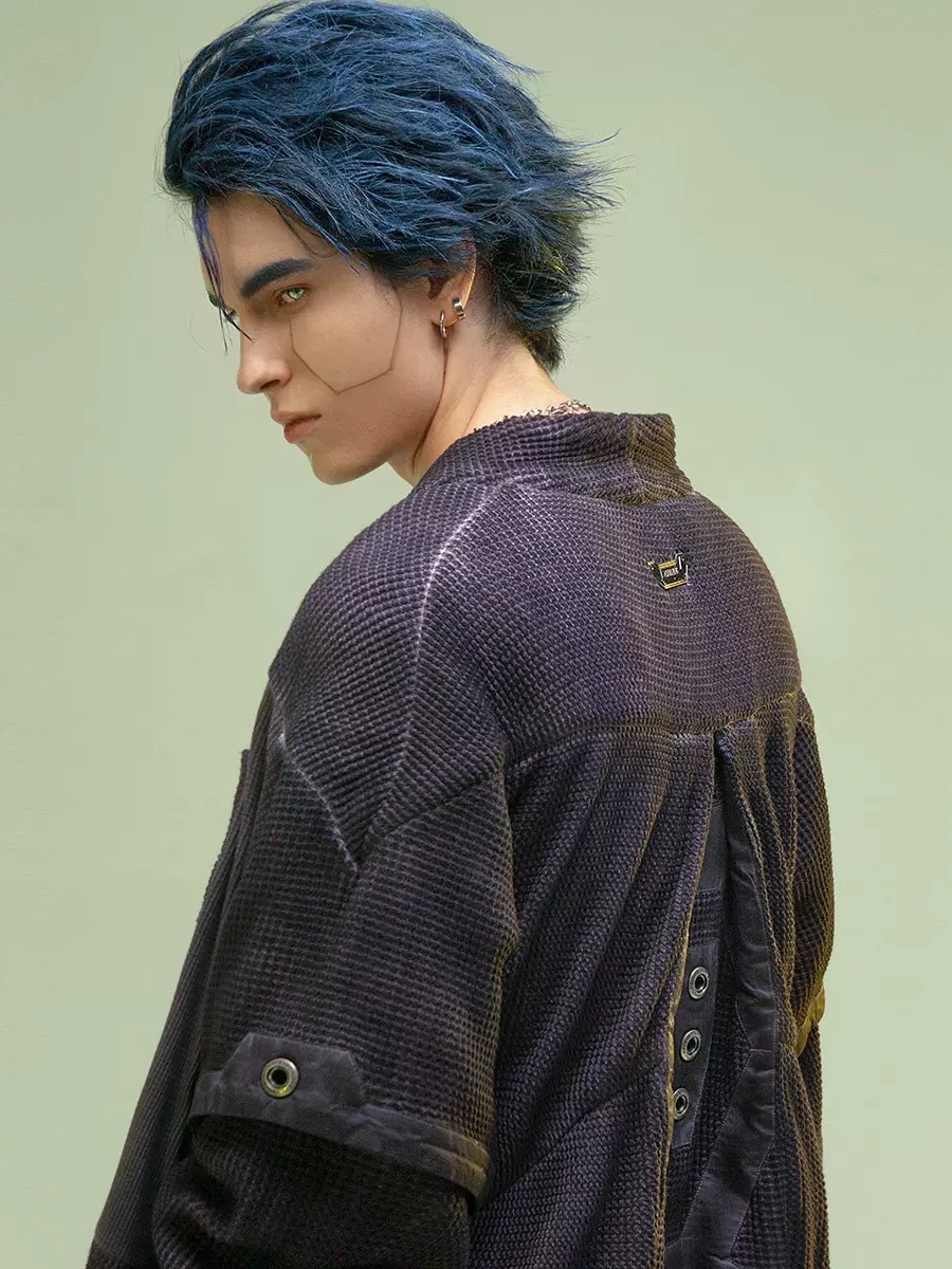 不作惡「矩陣生還者」中國風賽博朋克骨白染色水洗漢服開襟衫