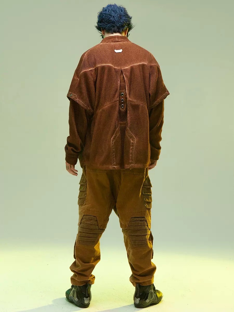 不作惡「矩陣生還者」中國風賽博朋克骨白染色水洗漢服開襟衫