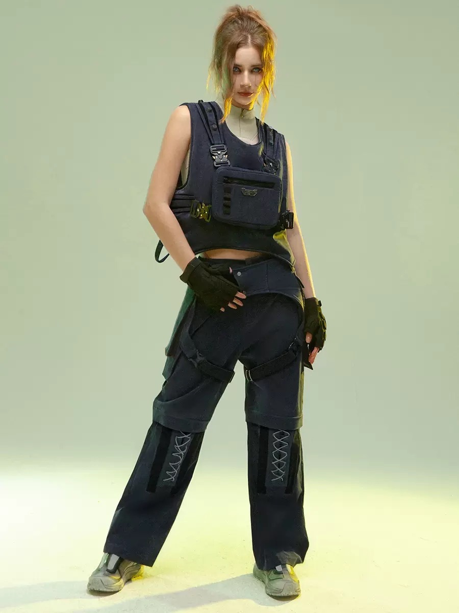 不作惡「灰刃特務套褲-兩件套」賽博龐克直筒輪廓可拆卸褲管