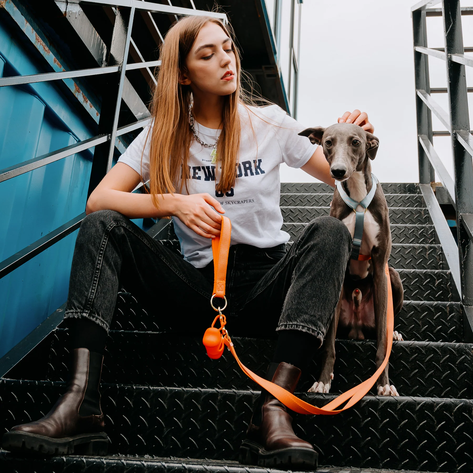 Tinklylife Rainbow Woven Double Ended Dog Leash Orange