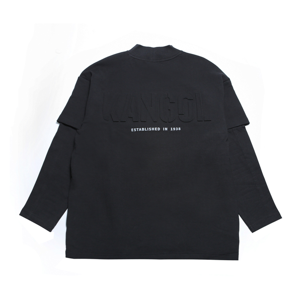 KANGOL 長袖 黑 立體LOGO 假兩件 大學T 中性 6255100120