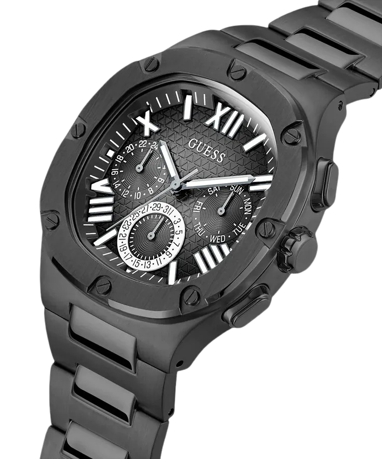 Guess | 極致黑不鏽鋼三眼計時錶