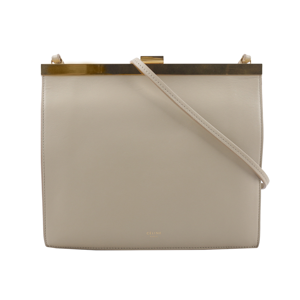 【CELINE】MINI CLASP小牛皮開釦斜背包(灰色)