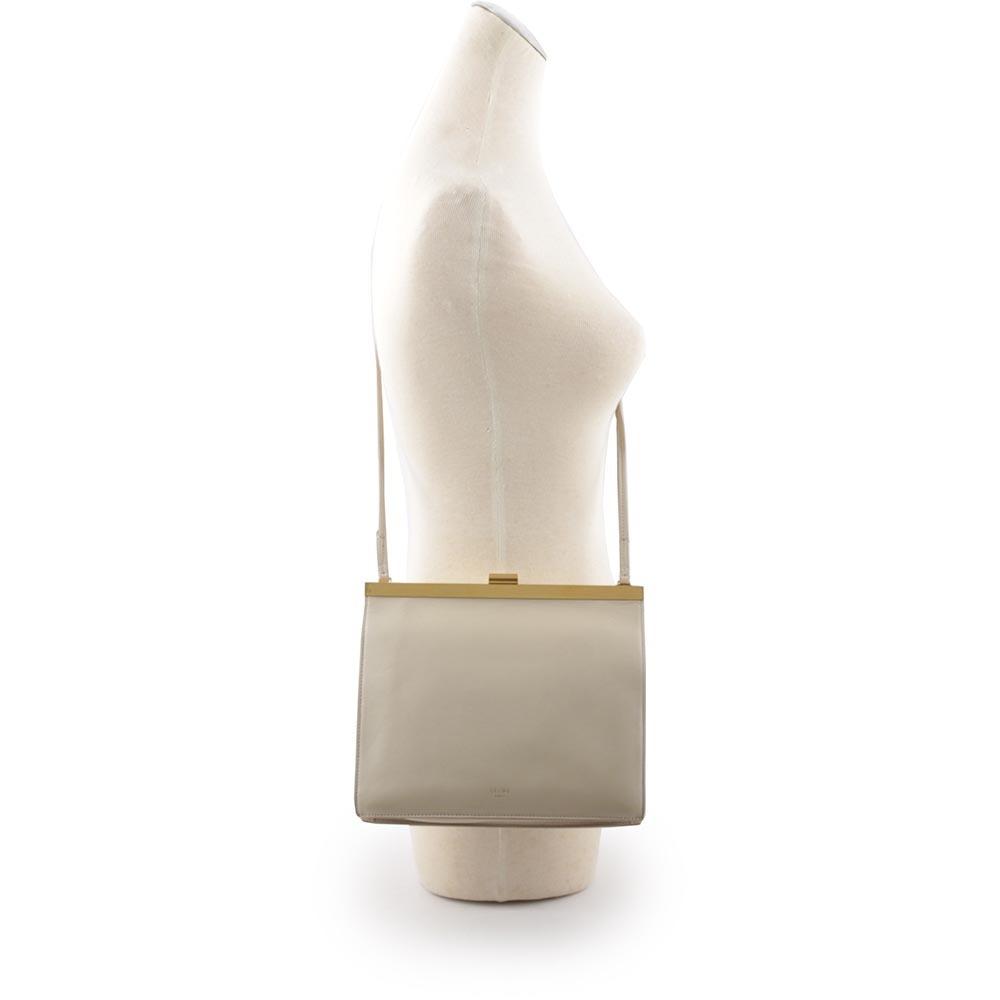 【CELINE】MINI CLASP小牛皮開釦斜背包(灰色)