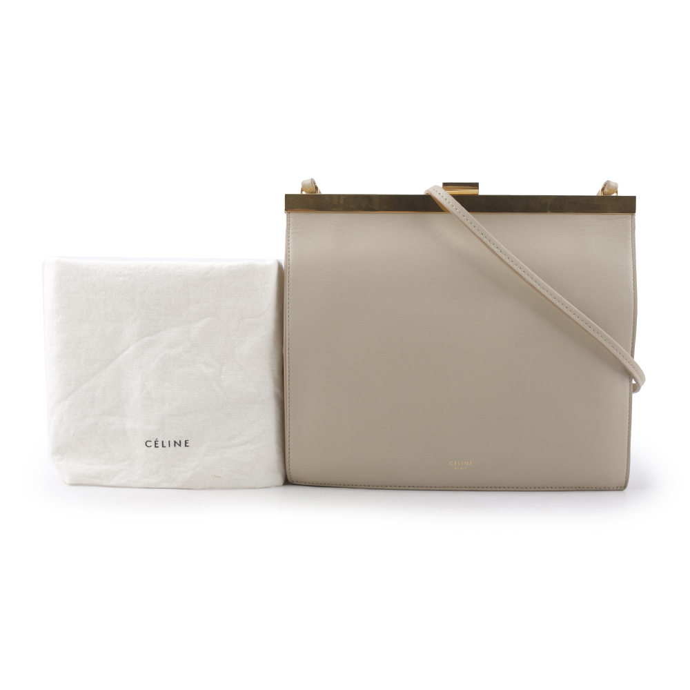 【CELINE】MINI CLASP小牛皮開釦斜背包(灰色)