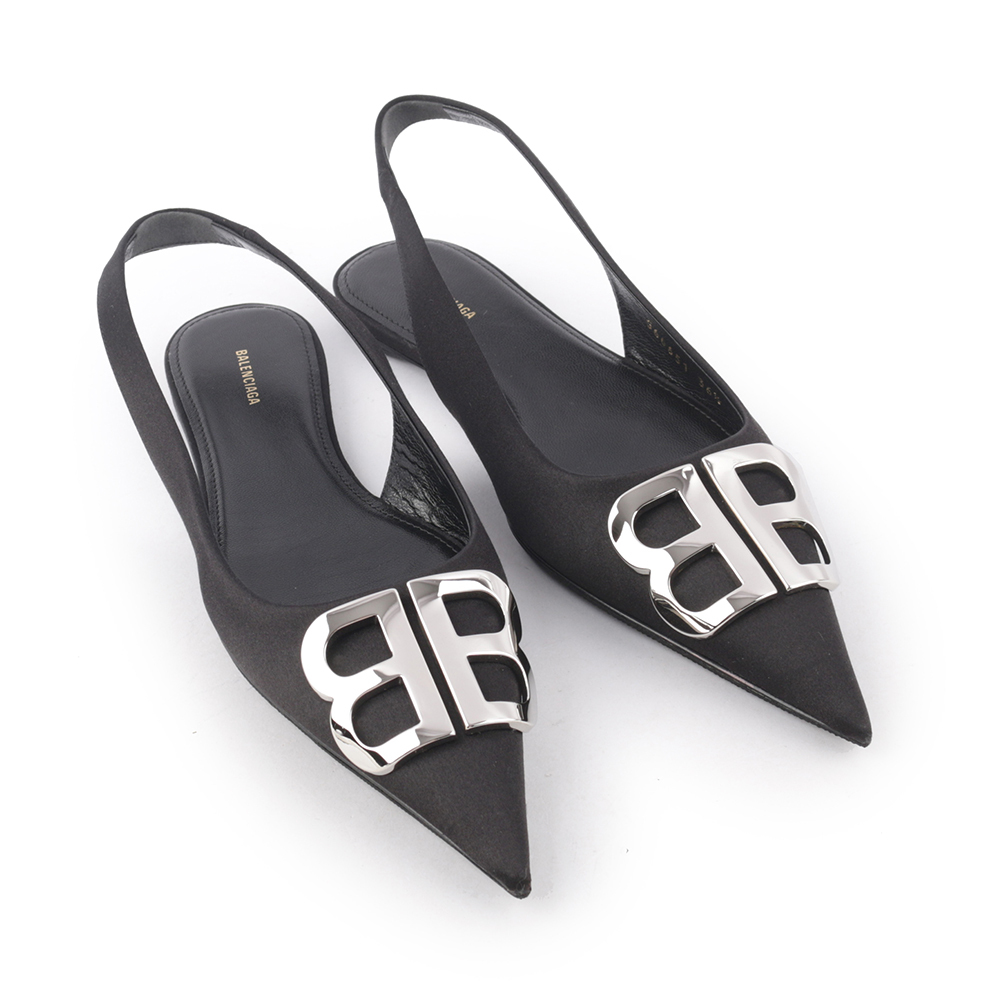 【BALENCIAGA】BB LOGO 尖頭平底鞋36.5(黑色) 566651 W0WM0 1000