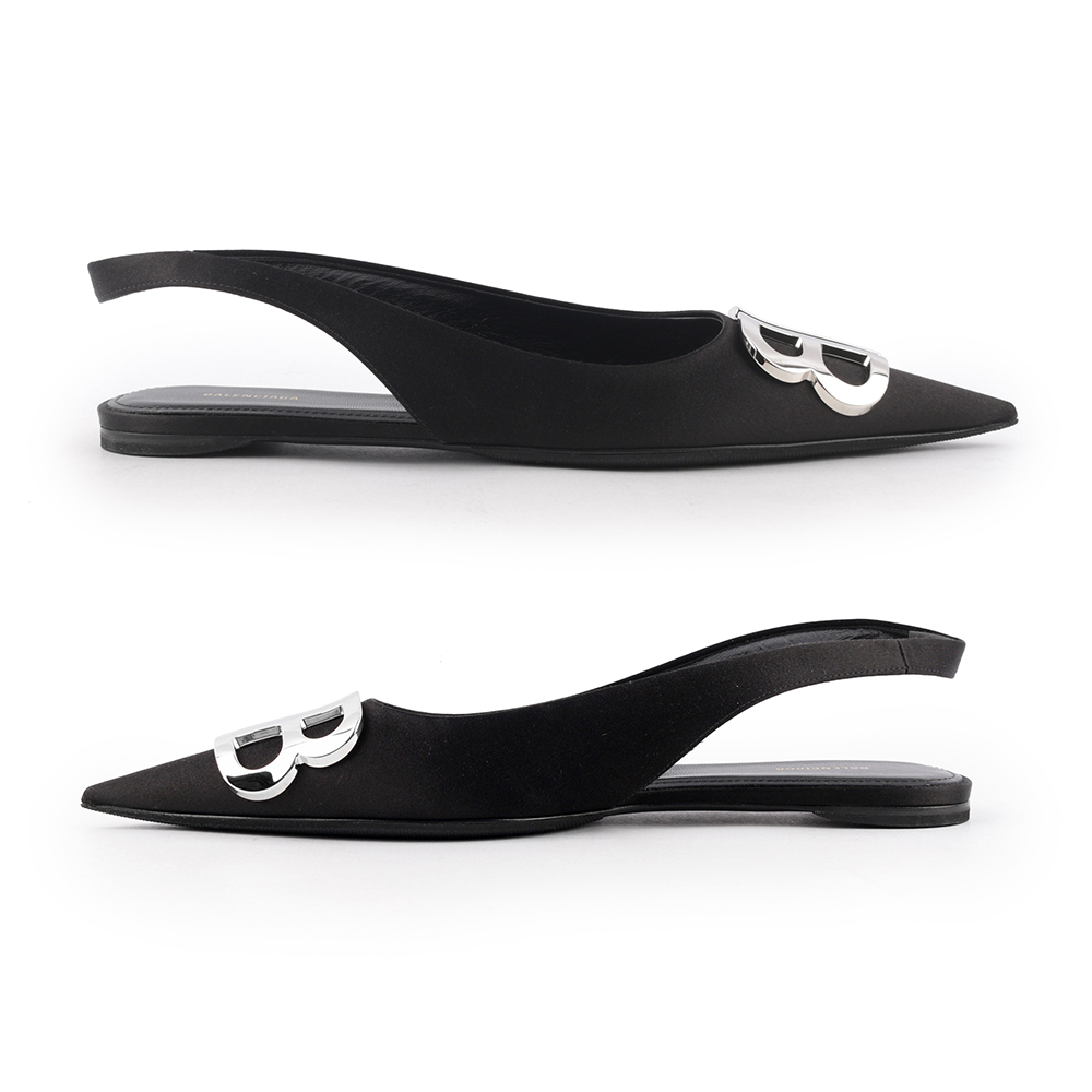 【BALENCIAGA】BB LOGO 尖頭平底鞋36.5(黑色) 566651 W0WM0 1000