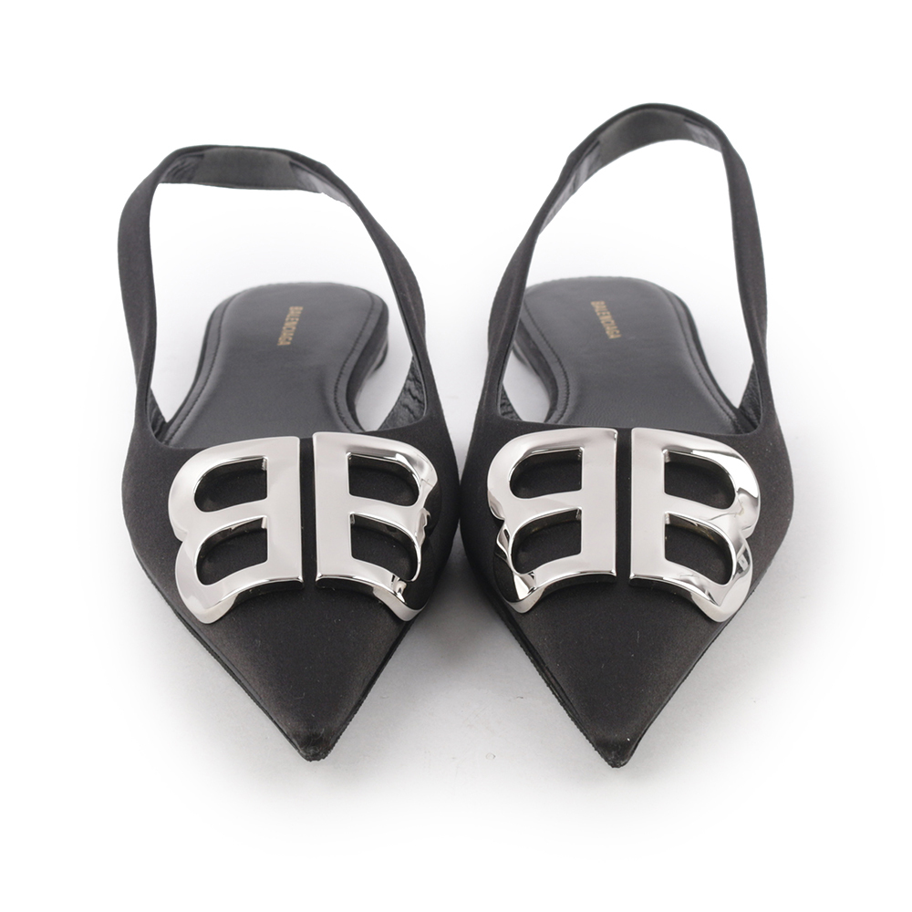 【BALENCIAGA】BB LOGO 尖頭平底鞋36.5(黑色) 566651 W0WM0 1000
