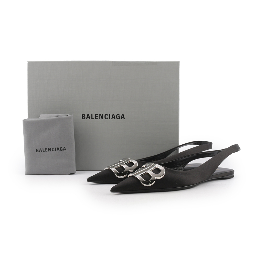 【BALENCIAGA】BB LOGO 尖頭平底鞋36.5(黑色) 566651 W0WM0 1000