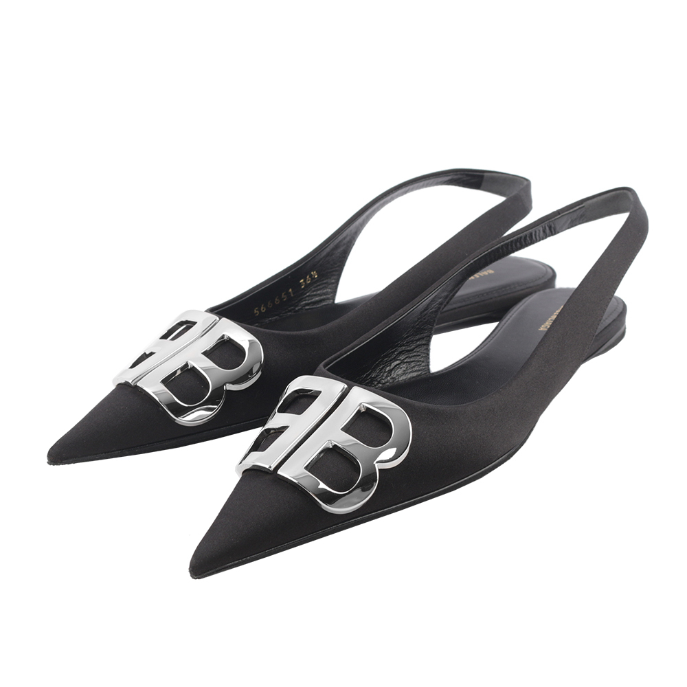 【BALENCIAGA】BB LOGO 尖頭平底鞋36.5(黑色) 566651 W0WM0 1000