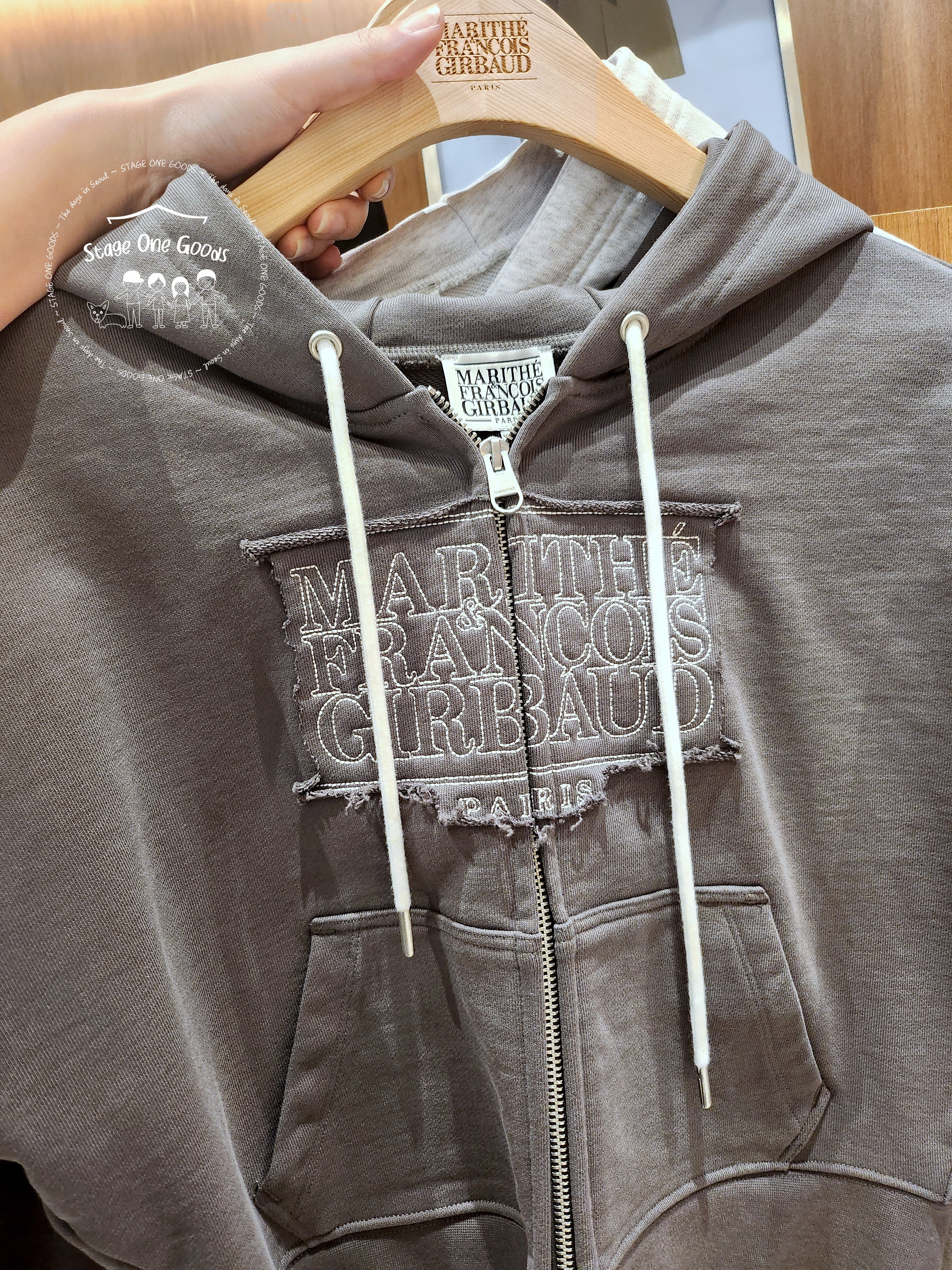 W CLASSIC LOGO CROP KNIT HOODIE ZIP-UP black - MARITHE