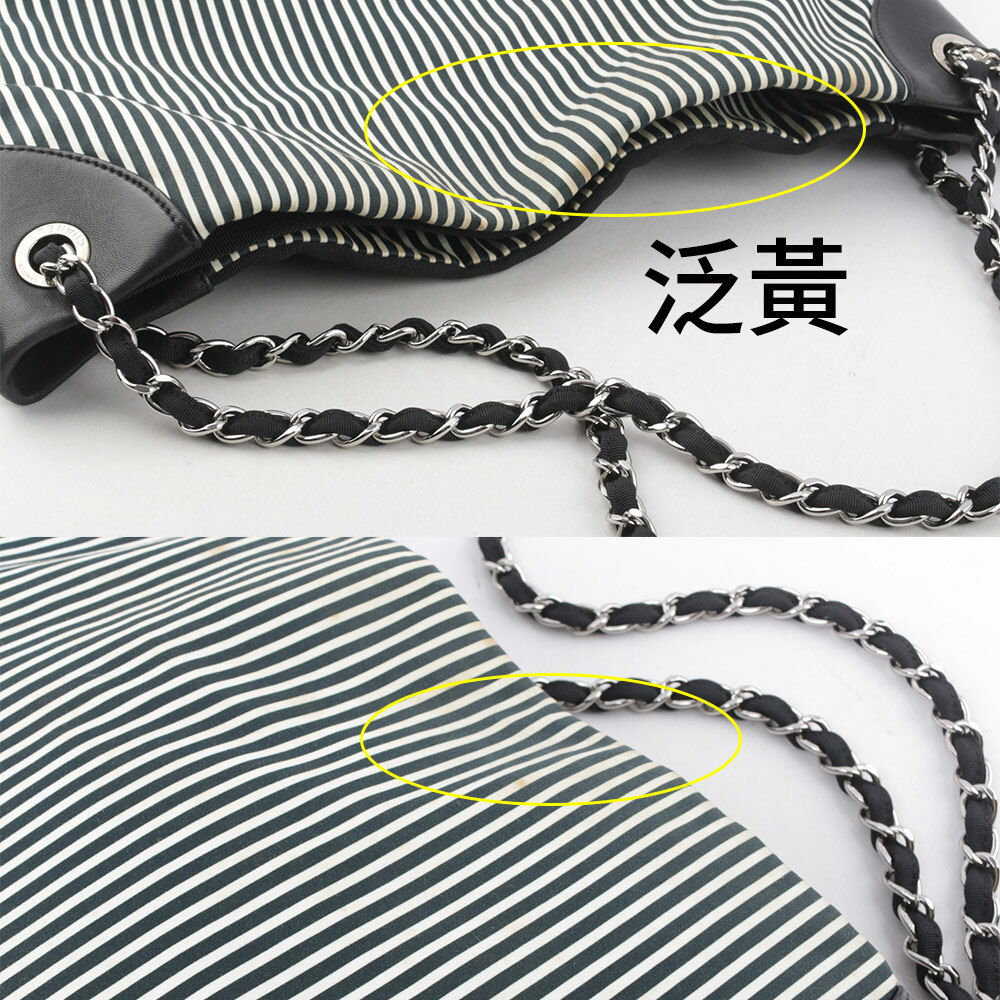 【CHANEL】條紋帆布肩背/斜背大款二用沙灘包(藍色)