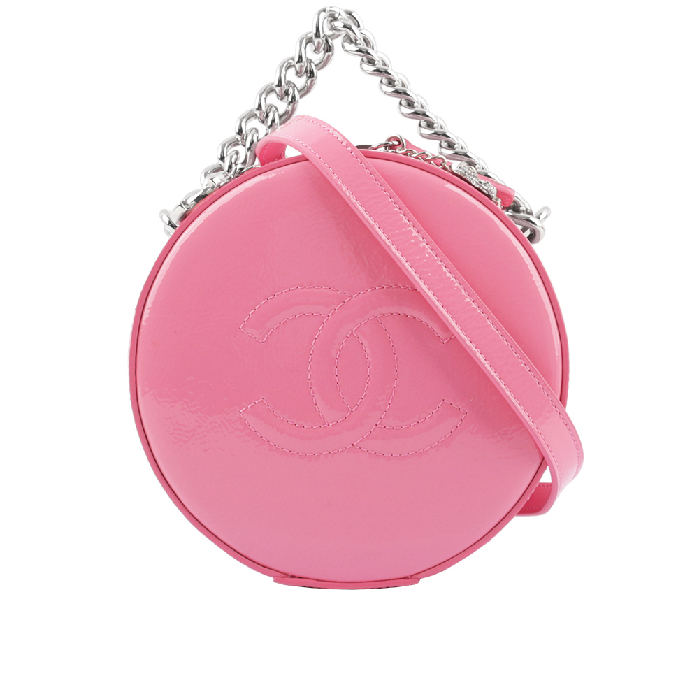 【CHANEL】銀鏈漆皮手提斜背二用圓餅包