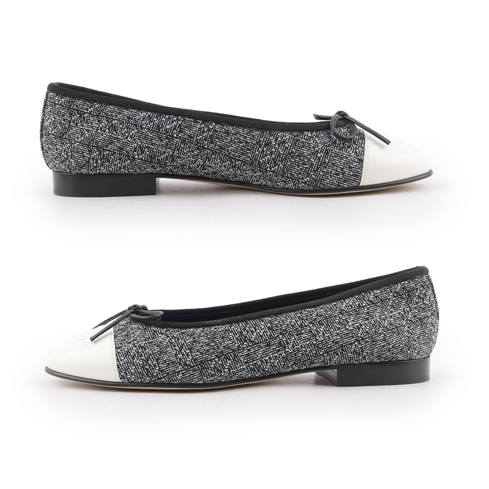 【CHANEL】蝴蝶結拼色娃娃鞋 37.5(黑色/白色) G02819 Y55225 K2794