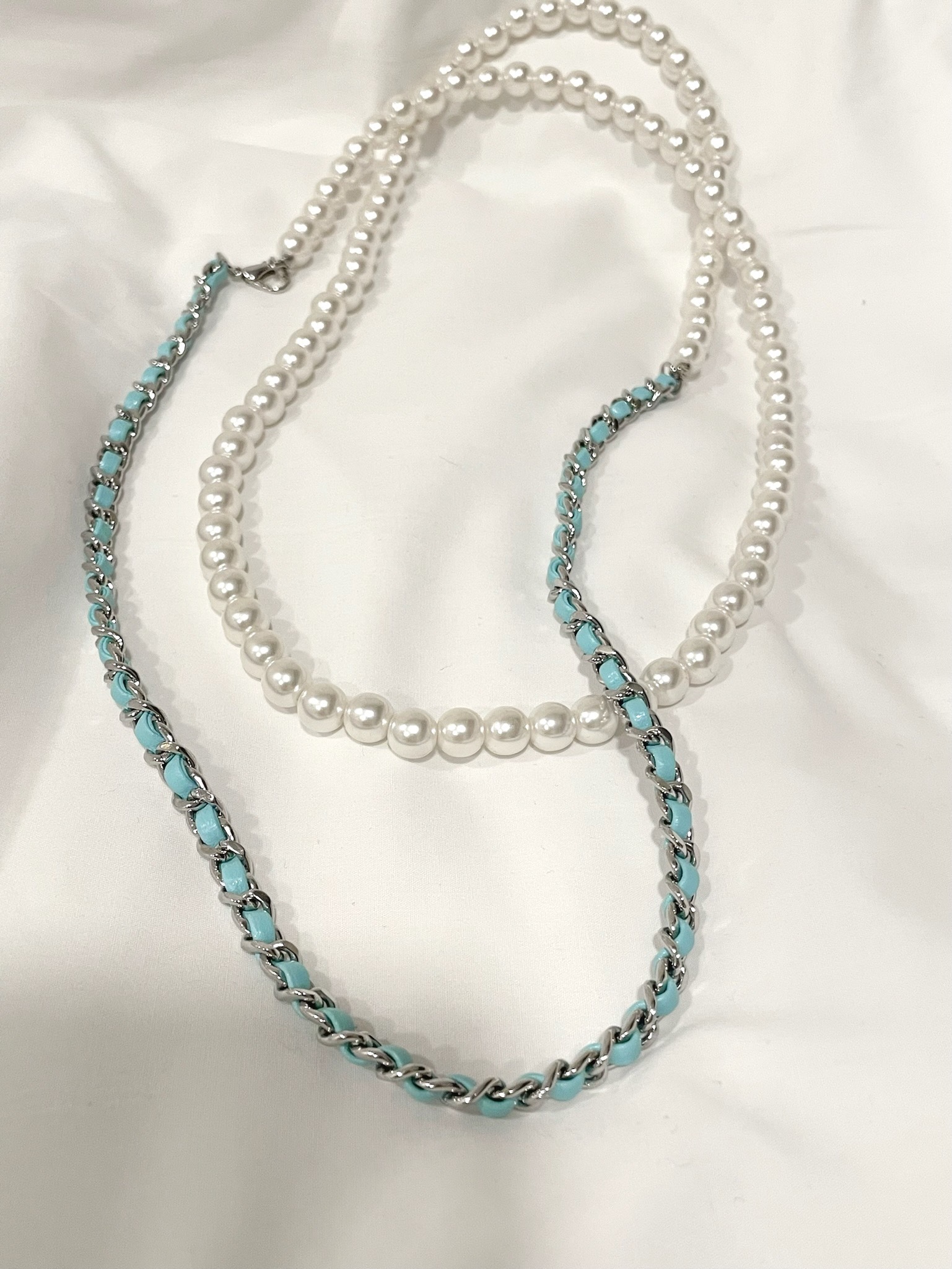 珍珠鏈條長串鏈-輕奢藍綠