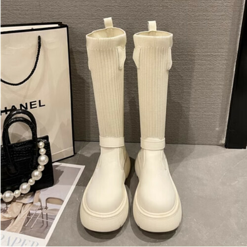 Textured elastic shirt platform boots