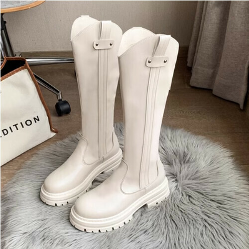 V-mouth skinny knight boots