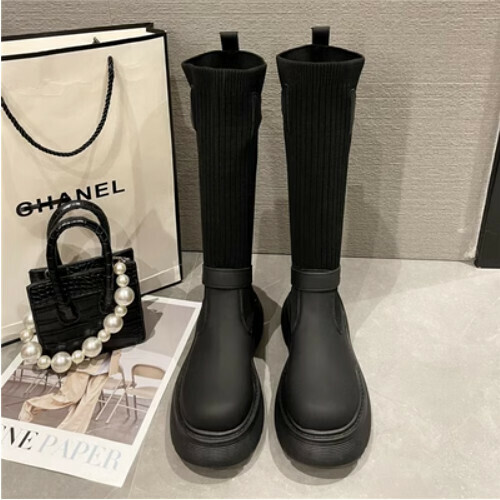 Textured elastic shirt platform boots