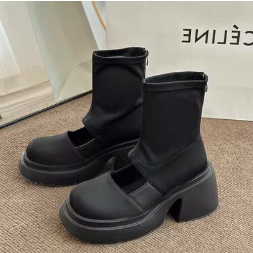 Versatile hollow chunky heel booties