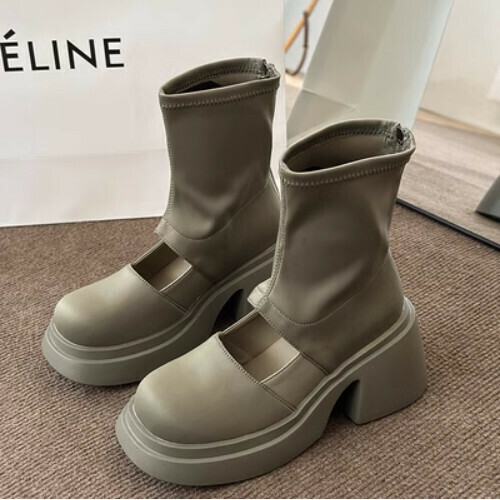 Versatile hollow chunky heel booties