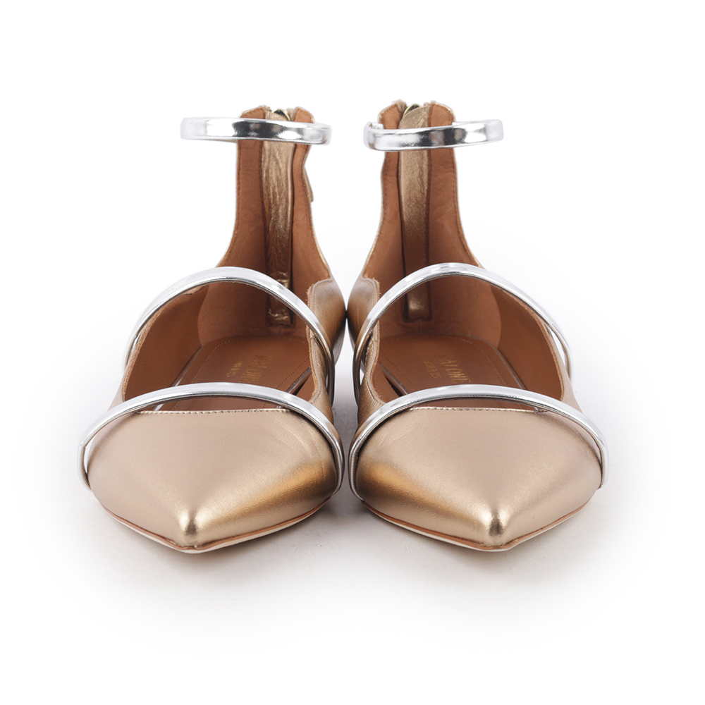 【MALONE】ROBYN 香檳金銀環拉鍊平底鞋 38