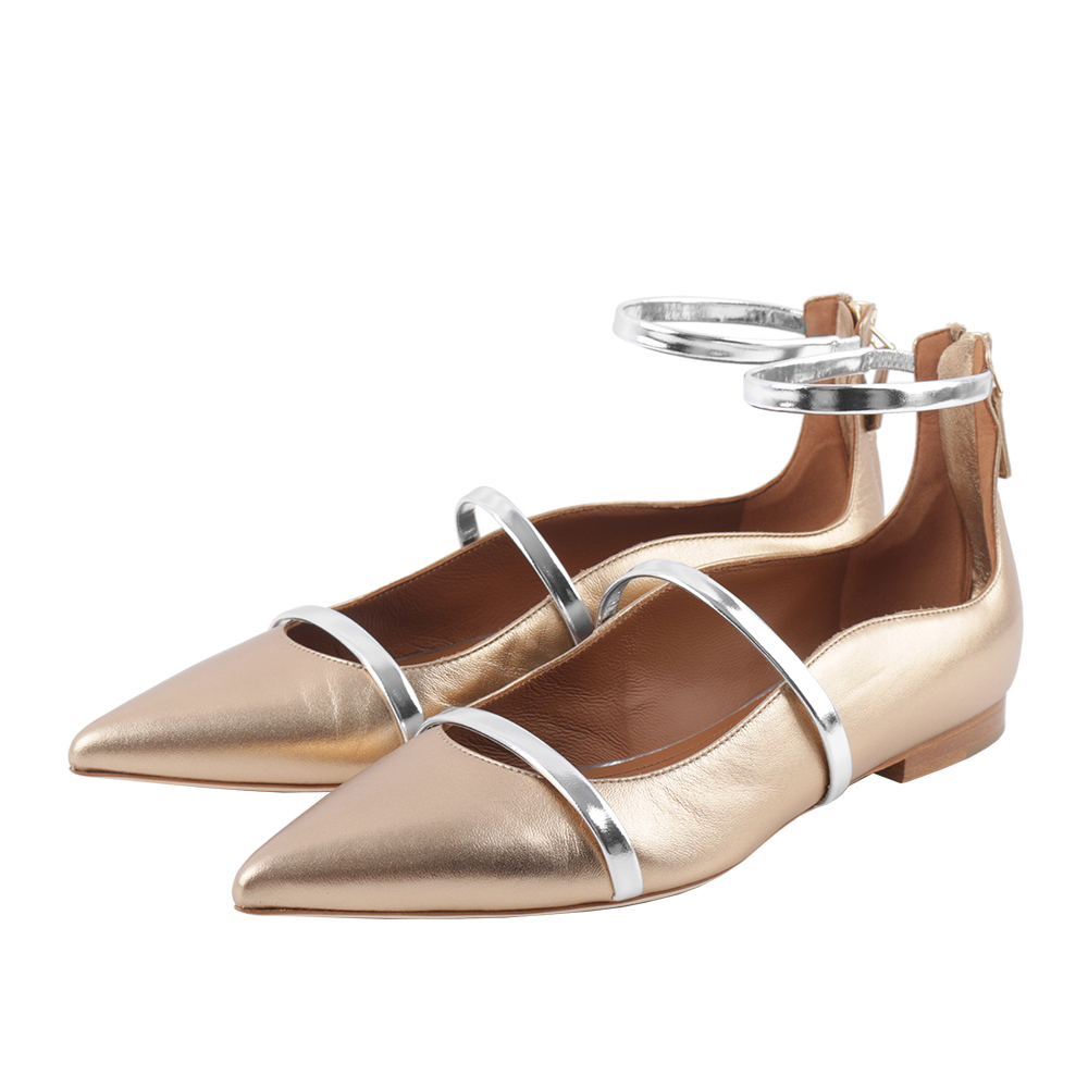 【MALONE】ROBYN 香檳金銀環拉鍊平底鞋 38