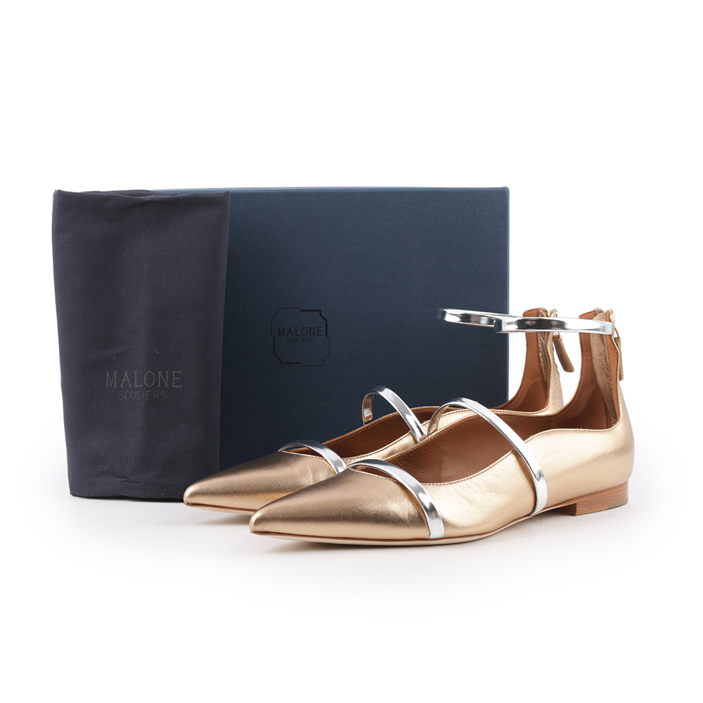 【MALONE】ROBYN 香檳金銀環拉鍊平底鞋 38