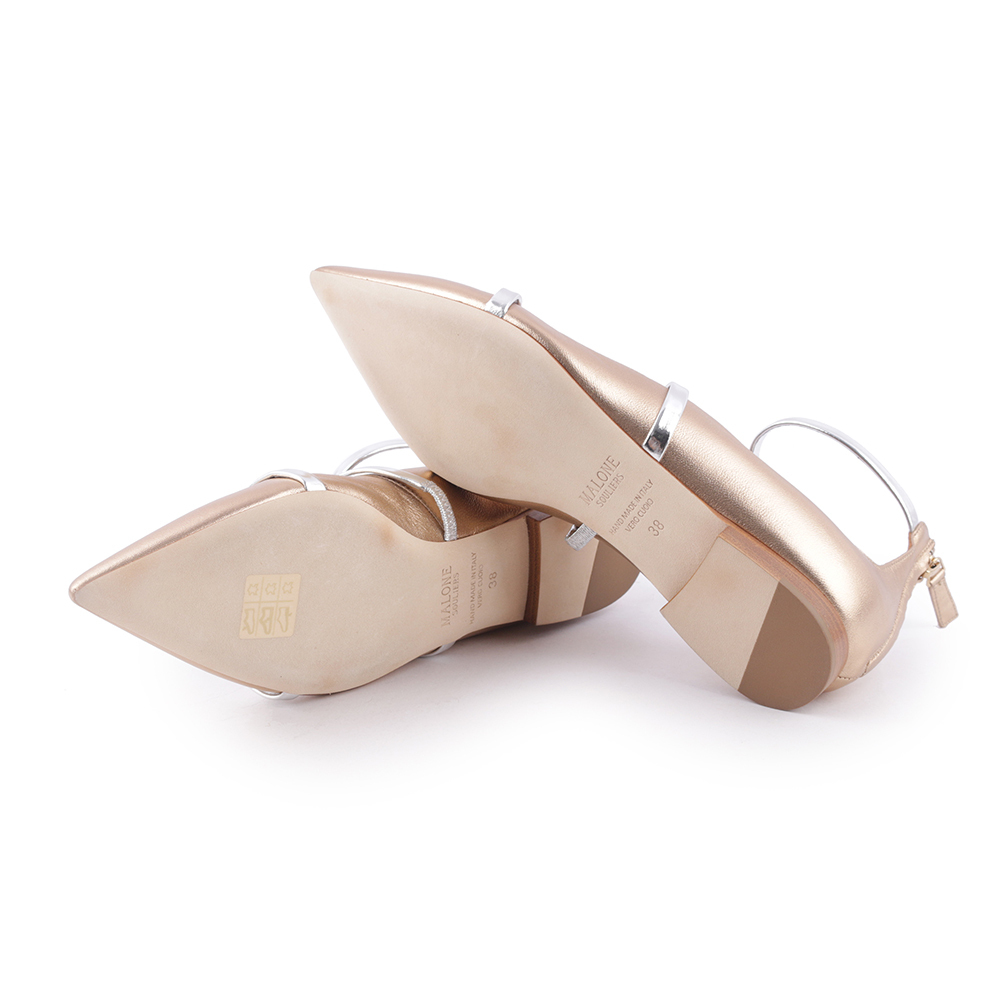 【MALONE】ROBYN 香檳金銀環拉鍊平底鞋 38