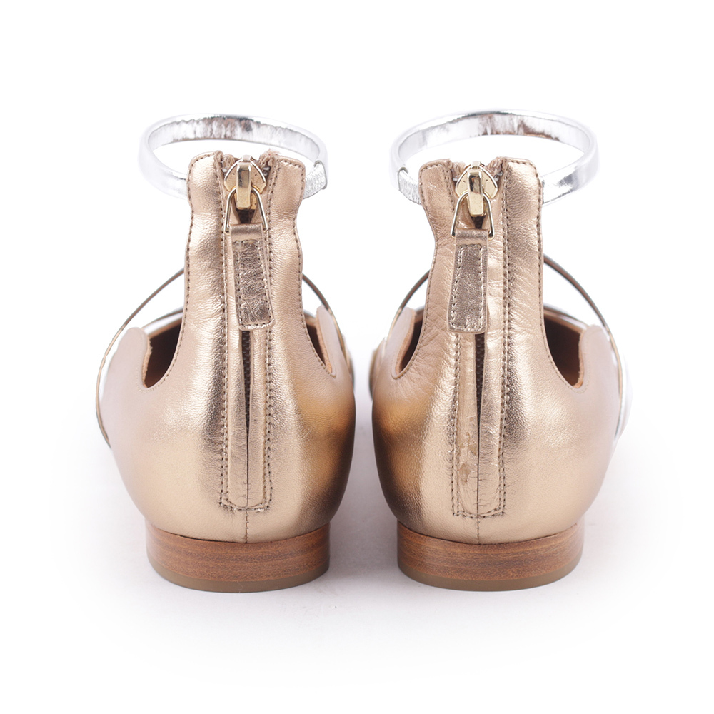 【MALONE】ROBYN 香檳金銀環拉鍊平底鞋 38