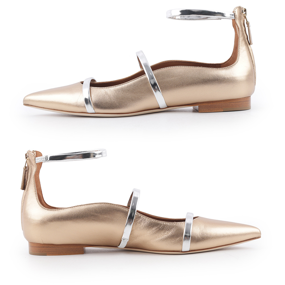 【MALONE】ROBYN 香檳金銀環拉鍊平底鞋 38