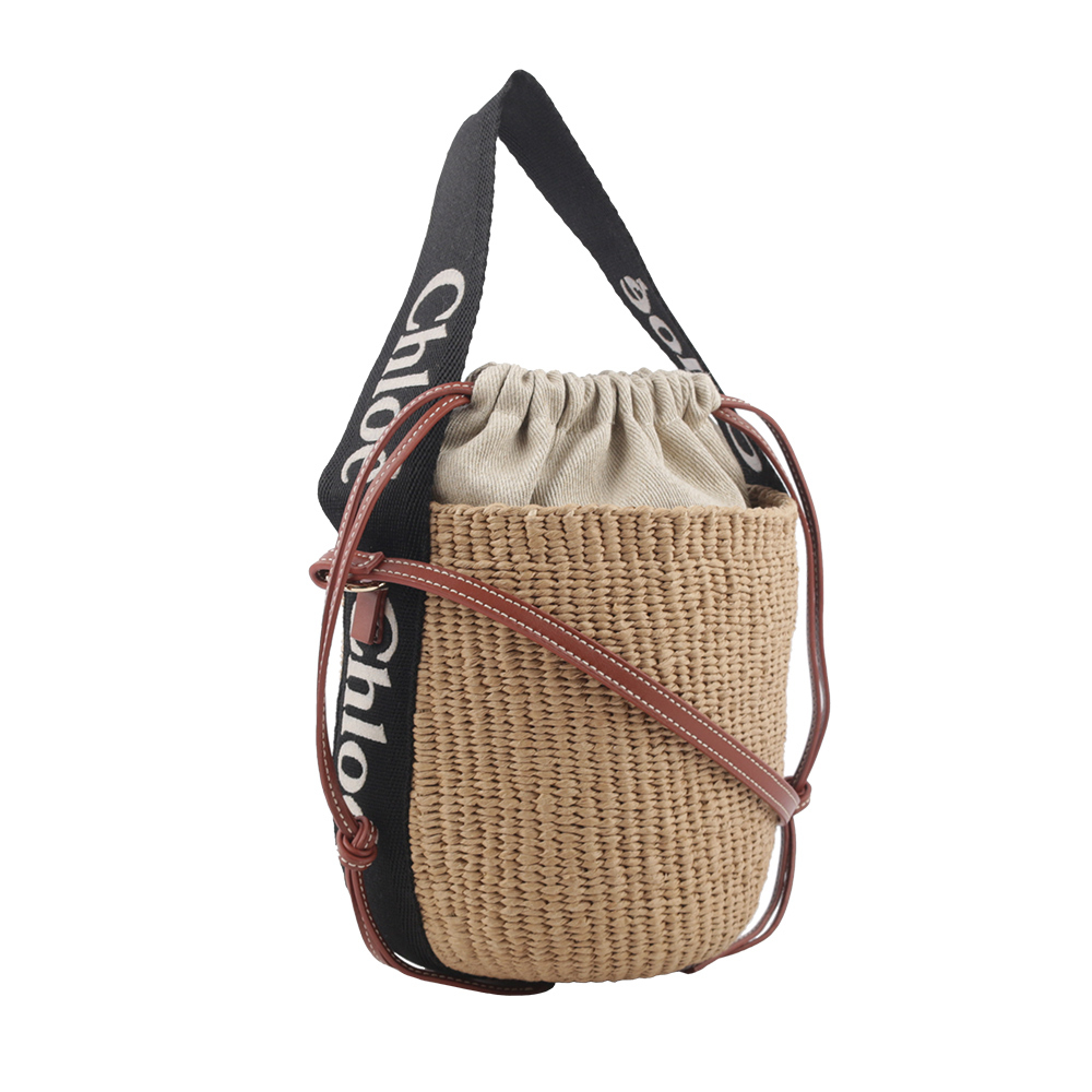 【Chloé】Woody 緞帶飾邊編織束口水桶包