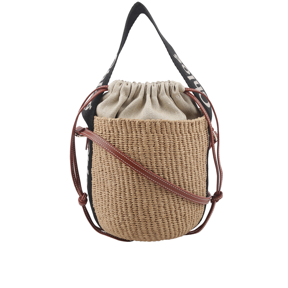 【Chloé】Woody 緞帶飾邊編織束口水桶包