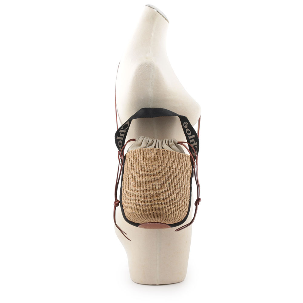 【CHLOE'】Woody 緞帶飾邊編織束口水桶包(黑色/米色) CHC23AS381L18 915