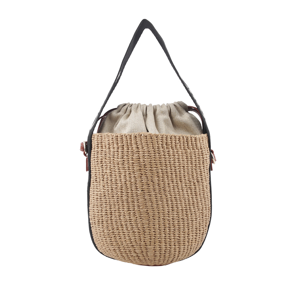 【CHLOE'】Woody 緞帶飾邊編織束口水桶包(黑色/米色) CHC23AS381L18 915