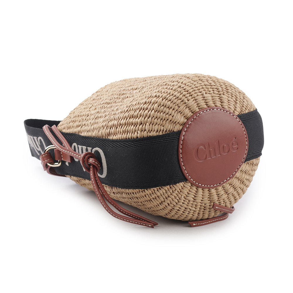 【CHLOE'】Woody 緞帶飾邊編織束口水桶包(黑色/米色) CHC23AS381L18 915