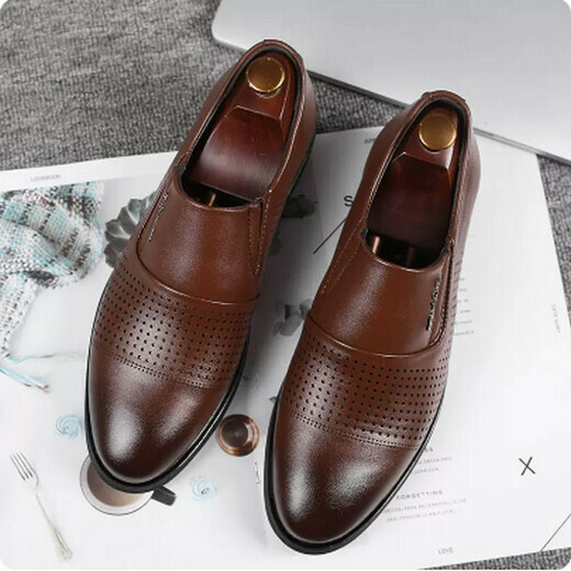 Hollow mesh breathable leather shoes (8821)
