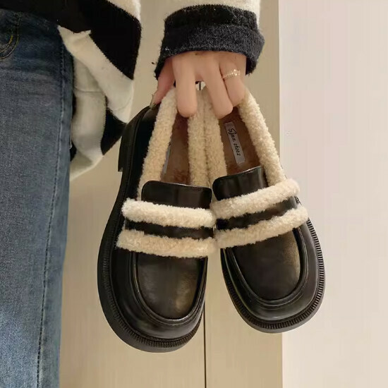 British style velvet warm small leather shoes