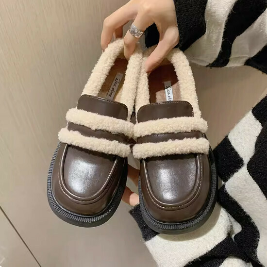 British style velvet warm small leather shoes