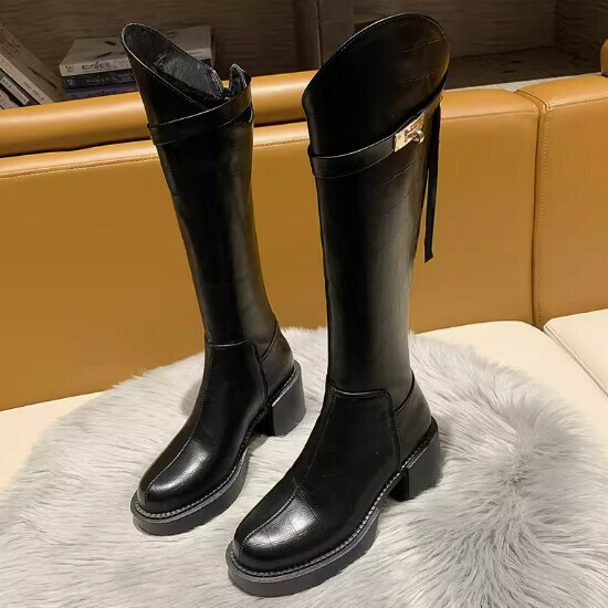 French thick heel high boots