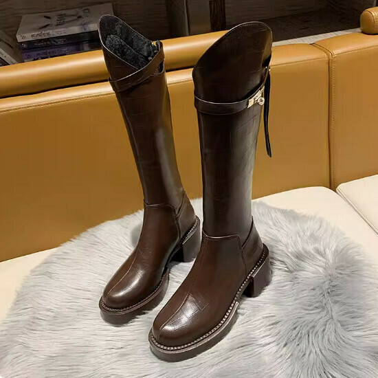 French thick heel high boots