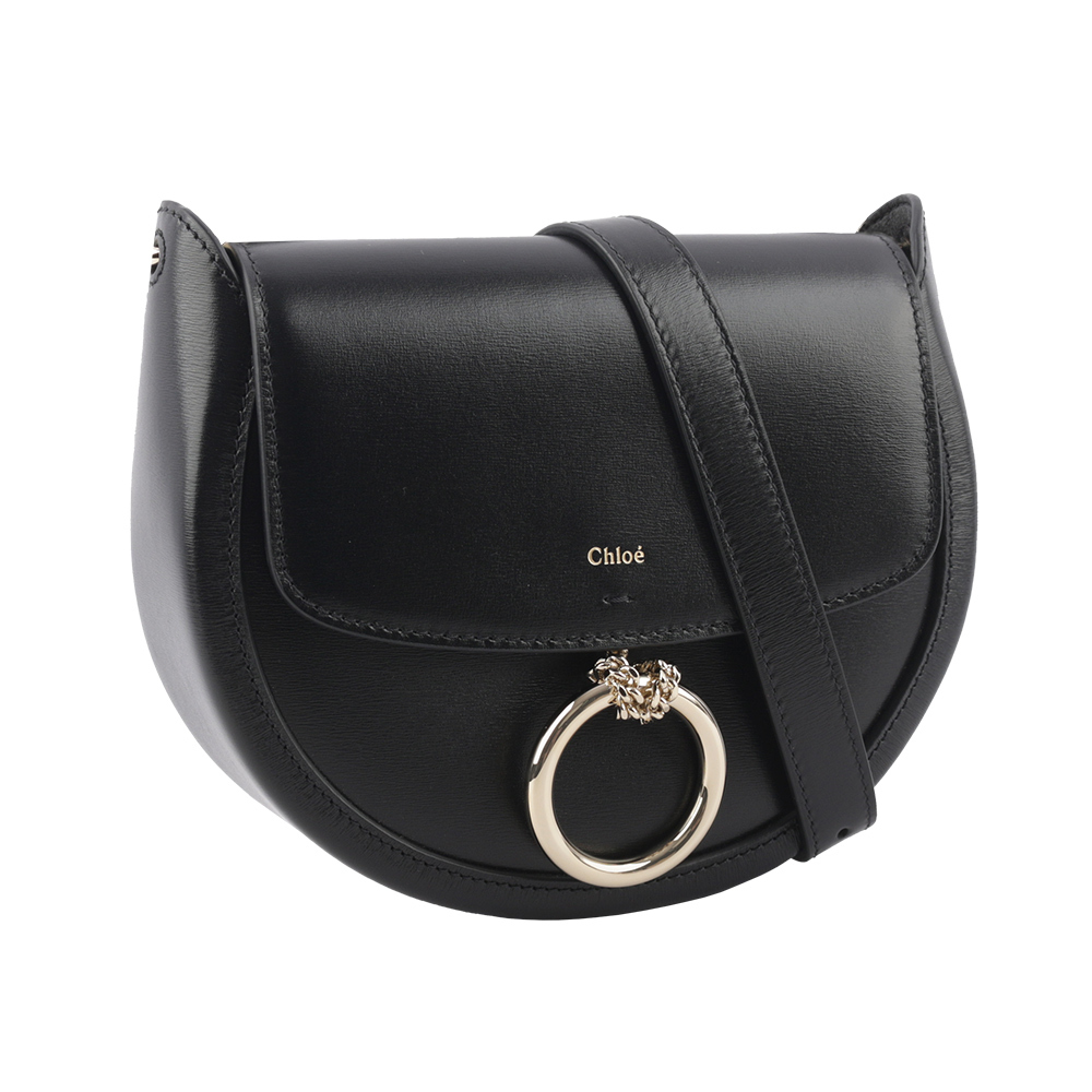 【CHLOE'】Arlene Small 圓環小牛皮半月型斜背包(黑色) CHC23AS141J38 001