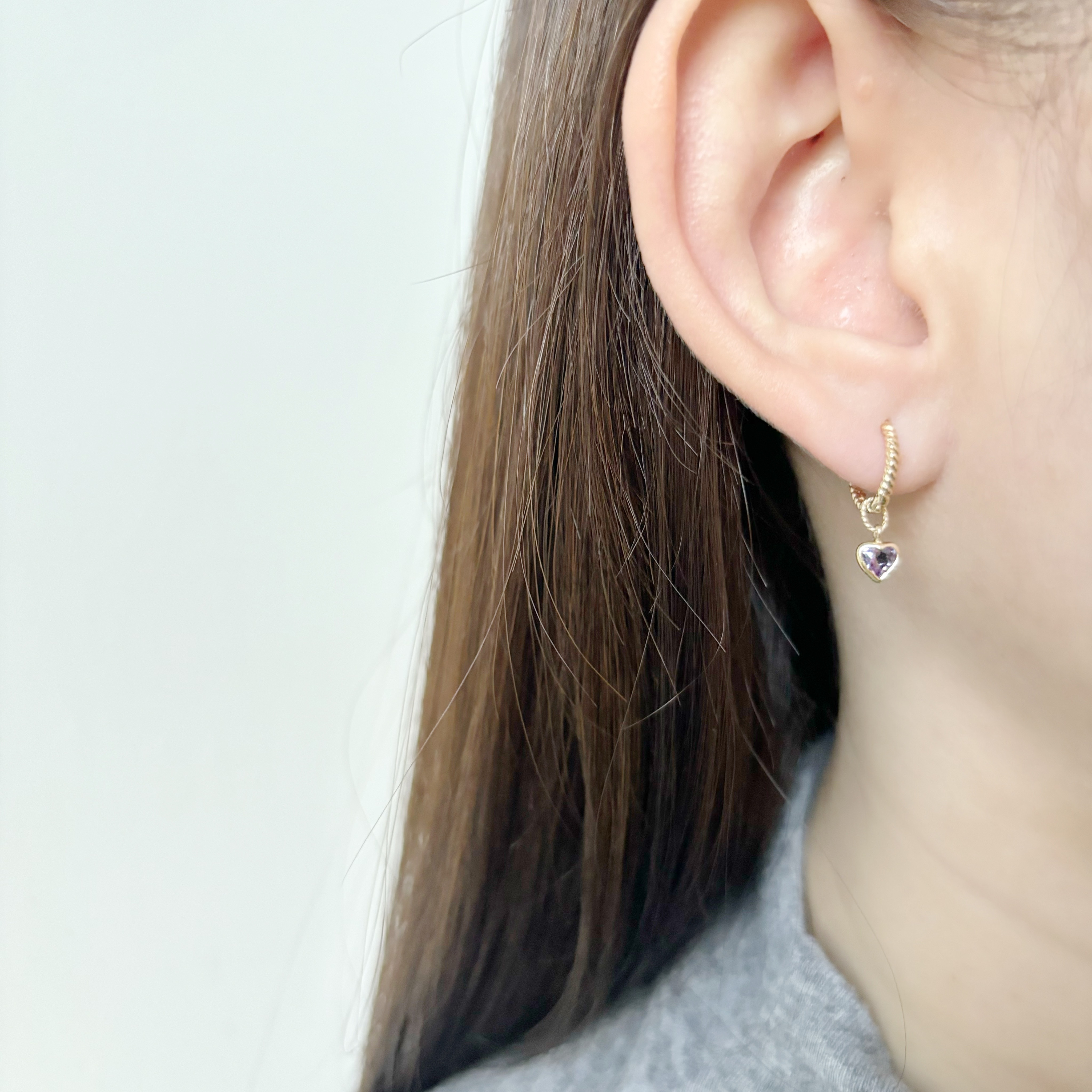 14k鑽面愛心紫水晶耳墜