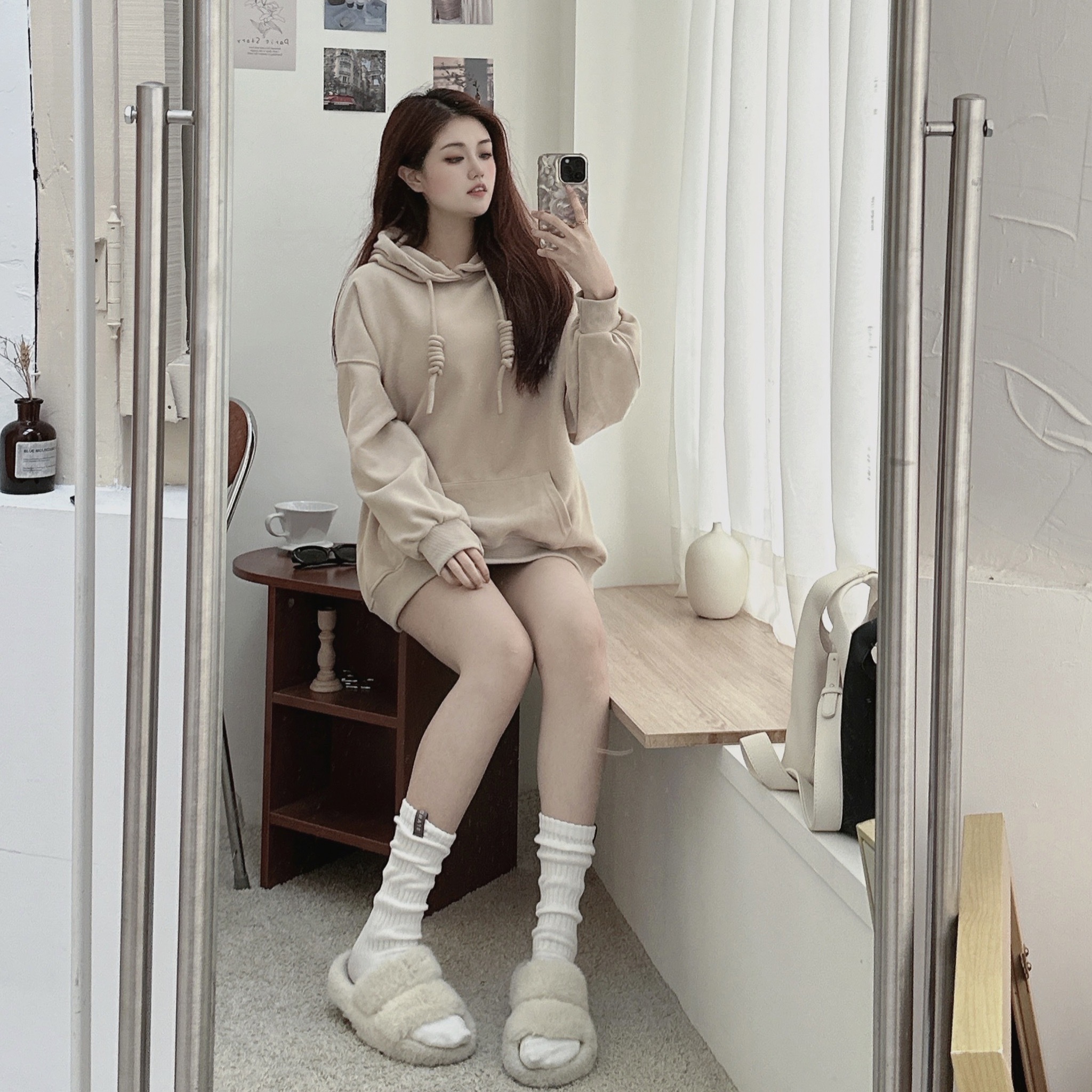 厚棉綁繩素色帽T/四色