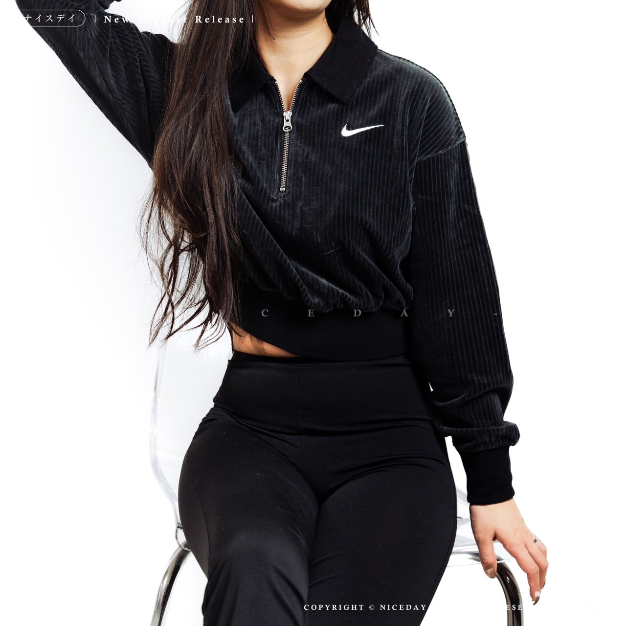 【 零碼出清 】Nike NSW Velour 燈芯絨 短版長袖上衣 女款 DQ5939-010