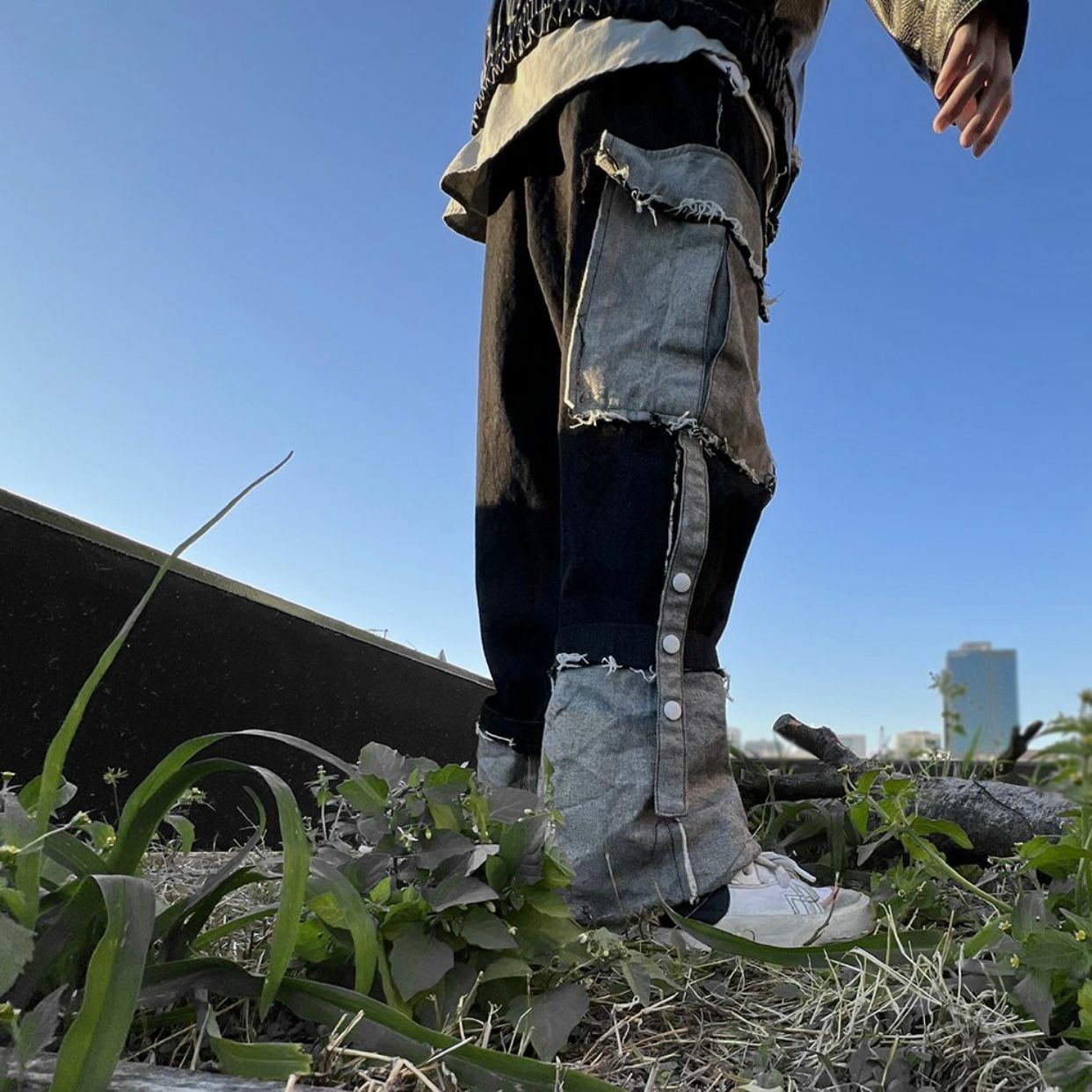 拼色工裝鬆身牛仔褲 P2657